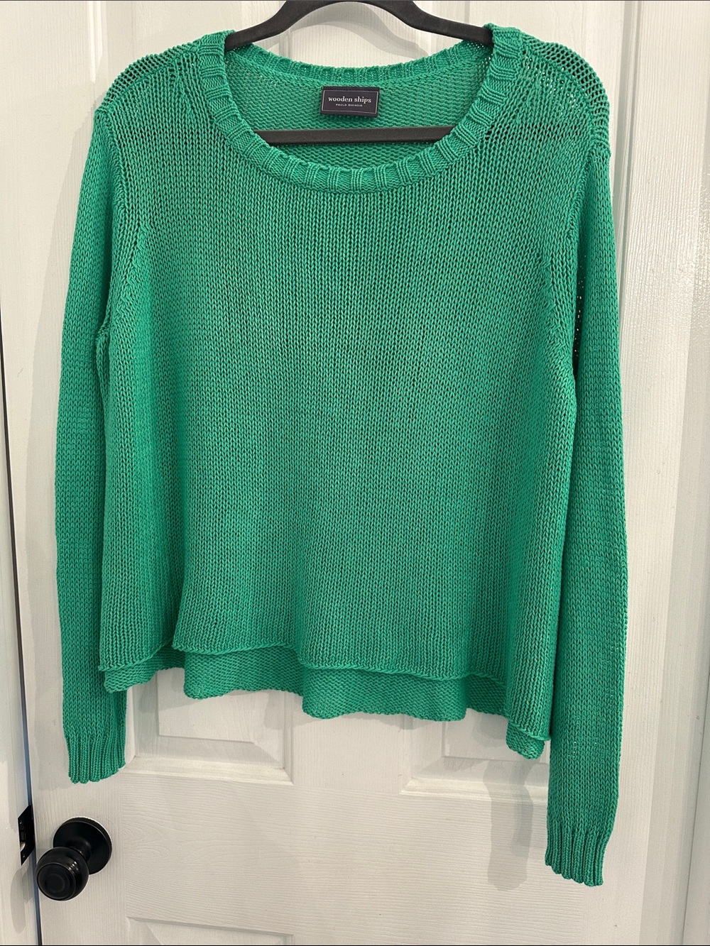 Wooden Ships Kelly Green Open-Weave Crewneck Sweater